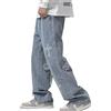 LIXQQS Jeans da Uomo in Denim Elasticizzato con Gamba Dritta, Taglio Classico, vestibilità Regolare, Toppa con Stella e Croce