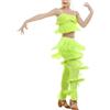 ZBH1985 Set da donna e ragazza per danza latina con nappine, top e pantaloni 2 pezzi per ballo Rumba Tango Salsa, Verde, M