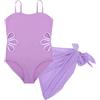 Fjquamitix Costume da bagno per ragazze con gonna copricostume, con aperture per ragazze, costume intero da spiaggia con spalline regolabili, Viola, 13-14 Anni