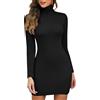 SHAPERIN Vestito Maglione Donna Maniche Lunghe Abito Collo Alto Mini Abiti Aderente Vestiti Tubino Inverno Nero 2XL
