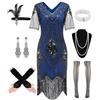 WILDPARTY Vestiti anni 20 Costume da donna anni '20, abito da donna Charleston, abito con paillettes, frange, calze a rete, accessori anni 20, costume vintage mafia da donna