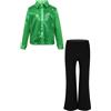 inlzdz Completi Hip Hop Jazz per Bambini Paillettes Button Down Camicia da Danza Classica T-Shirt + Pantalone per Ballo da Sala Danza Standard Latino Americano