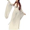 KBOPLEMQ Abito gotico, vestito medievale, da donna, per Halloween, carnevale, da donna, a mezza centuria, stile vintage, a maniche corte, estivo, per il rinascimento, abito da sera, a vita bound, bianco, S