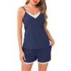 Sopesil Pigiami Corti da Donna Set di Cami da Donna Sexy PJ Senza Maniche Set di Cami con Collo a V Decorazione di Pizzo Top Pantaloncini Estate Pigiami da Notte,XL,Blu