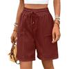 HOTIAN Bermuda pantaloncini da donna lunghi elastici a vita alta gamba larga pantaloni corti estivi cotone casual pantaloni sportivi con tasche, marrone, S