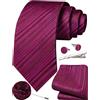 Ailisus Cravatta a righe e fazzoletto, fermacravatta e gemelli da bavero, set formale da 5 pezzi, Rosa acceso, Taglia unica