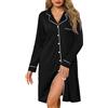 Lovasy Camicia da Notte in Cotone Donna Inverno Maniche Lunghe Abito da Notte Allattamento con Scollo a V Pigiama Vestaglia Bottoni Davanti con Tasche,A-Nero,XXL