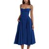 cookx Sleeveless Corset Fit Midi Dress Spaghetti Strap Bustier Midi Dress Trendy A Line Dress with Pocket