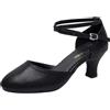 Generico Scarpe da Ballo Donna Eleganti 35-43 EU in Pelle con Tacco 5.5cm, Punta Chiuse e Cinturino alla Caviglia Sandali Estive Comode con Suola Gomma per Latino Americano, Cerimonie, Feste,Nero,37