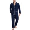 MoFiz Pigiama Uomo Cotone Lungo Invernale Pigiama da Notte con Bottoni Maniche Lunghe Morbido Pigiami Due Pezzi Camicia Pigiama e Pantaloni con Tasche Blu Marino US 2XL/ EU 3XL