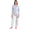 Pigiamiamoci Pigiama Donna Aperto Davanti in Caldo Cotone con Bottoni - Pantalone Dritto - Elegante (IT, Testo, L, Regular, Regular, Azzurro 4117)