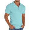 PrinStory Polo da uomo, a maniche corte, con chiusura lampo, per il tempo libero, elasticizzata, slim fit, Azzurro, XXL