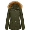 heekpek Cappotto Donna Invernale Lungo Impermeabile Giubbotto Donna Cappotti Invernali Casual Outdoor Parka Donna Invernale con Pelliccia Cappuccio Staccabile e Tasche Multiple, Verde militare, L