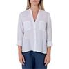 La Primula Verde, Camicia da Donna in Puro Lino, Collo Coreana, Doppio Taschino, Manica 3/4, dalla S alla XL, Regular Slim Fit in Quattro Colori, Bianco, Blu, Rosa, Verde (Large, Bianco)
