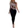 Duohropke Tuta da donna in tessuto a rete trasparente con strass scintillanti, elegante, sexy, a rete, per feste e club, 01 nero, S