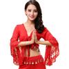 TouKingda Top da donna per la danza del ventre, con nappe e perline glitterate, maniche svasate a 3/4, scialle per danza del ventre, top corto in pizzo floreale a maniche lunghe per abbigliamento da danza,