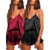 Ekouaer 2 Pezzi Pigiama da Donna in Raso Estivo Sexy Pigiama Set in Seta Canotta e Pantaloncini con Volant, XXL