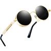Joopin Occhiali da Sole Polarizzati Rotondi Vintage Uomo Donna UV400 | Retro Piccoli Tondi Montatura Metallo Occhiali Protezione UV Steampunk Sunglasses