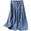 Suwequest Gonne lunghe elastiche in vita alla moda All-Match per le donne Primavera tinta unita tasche monopetto gonna in denim, Blu, S