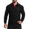 KUNJLELP 100% Cotone Polo da Uomo Manica Lunga Ricamo di Giraffa Maglietta Uniformi Polo da Lavoro per l'autunno e l'inverno,A-Nero,L