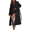 TDEOK Trench - Cappotto lungo da donna, impermeabile, antivento, tinta unita, con cintura regolabile, elegante, alla moda, per il tempo libero, per le attività all'aria aperta, Nero , L
