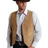 DASONLUE Cowboy - Gilet da uomo vintage in velluto a coste, per il tempo libero, con bottoni, scollo a V, in pelle, per business, in pelle scamosciata, stile classico, colore: marrone chiaro, marrone