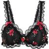 Satini Bralette in Raso con Volant e Rose, Nero - Rose Rosse, S