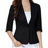 Generic Blazer da donna, sportivo, elegante, maniche a 3/4, in lino, blazer corto, da donna, elegante, giacca estiva leggera, sciancrata, in lino, per le mezze stagioni, vestibilità regolare, Nero , M
