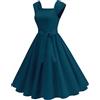 Generic Abiti vintage da donna anni 1940, a pieghe, a linea A, abito midi elegante, stile Audrey Hepburn, prendisole con scollo quadrato, senza maniche, con fiocco in vita, abiti da fata per feste e balli di