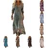 Generico Vestito Donna Estivo in Cotone Lino Abito Cerimonia Donna Scollo A V Manica 3/4 Copricostume Donna Mare Curvy Lungo Vestiti Boho Elegante Spiaggia Vintage Geometrico