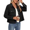 PADOLA Giacca Donna in Velluto a Coste Giubbotto Corto Camicia con Bottoni e Collo Casuale Manica Lunga per Primavera Autunno(XXL,Nero)