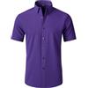 WSLCN Camicia da uomo senza pieghe, vestibilità regolare, elasticizzata, con bottoni, stile casual, da lavoro, formale, con bottoni, (Manica corta) Viola, XXX-Small