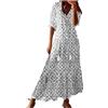 BFSWL Abito boho da donna, maniche a 3/4, maxi abito estivo con stampa, scollo a V, abito da spiaggia, lungo, per il tempo libero, leggero, a linee, grigio., XXL