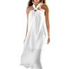 Rayson Copricostume Donna Mare Lungo Halter Curvy Abito da Spiaggia Estivo in Lino Casual Vestito Mare Elegante Senza Maniche Lunghezza Maxi (Bianco, Taglia Unica)