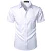 PARKLEES Camicia da uomo casual urbana elegante slim fit manica corta abbottonatura con tasca, bianco, M
