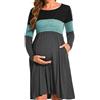 Bearsland Abito premaman da donna a maniche lunghe, patchwork, con tasca, Verde, M