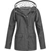 Generisch -Impermeabile con cappuccio Giacca a vento leggera a maniche lunghe con chiusura lampo con coulisse impermeabile con tasche Cappotto invernale leggero da donna, grigio scuro, S
