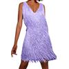Generisch Abito glitterato da donna Tina Turner con frange, ocra/oro, abito da discoteca 70s, costume da donna anni '20 Charleston, B07 viola, S