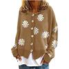 Generisch Cardigan da donna corto cotone vintage margherita stampa cardigan girocollo bottoni up cardigan outdoor versatili colori leggeri e comodi maniche lunghe maglia top, marrone, M