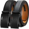 KEMISANT Cintura Uomo 2 Pezzi, Cintura Uomo Pelle Cricchetto Automatica Fibbia 35mm,Trim Regolabile per Adattars(Nero/Grigio Scuro,160cm/48-56 vita regolabile)