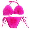 ZOSCGJMY Bikini da donna in finta pelliccia Halter String Triangolo Set Due Pezzi Costumi Da Bagno