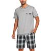 Litherday Pigiama Uomo Estivo Cotone Due Pezzi Pigiama Corto Uomo con Maglia Girocollo Tinta Unita e Pantaloncini Scozzesi con Coulisse e Tasche, Verde, XL