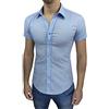 AK collezioni Camicia Uomo Slim Fit Celeste Aderente Elasticizzata Manica Corta Casual