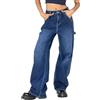 Nina Carter YY301 Jeans da donna a vita alta Carpenter - Jeans larghi elasticizzati in look usato con leg flared