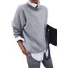OMZIN Donna 2 in 1 Camicetta Maglione Combo Risvolto Manica Lunga Pianura Pullover Allentato Grigio M