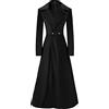 Mymyguoe, cappotto da donna invernale lungo fino al pavimento, in lana, stile medievale e rinascimentale, elegante, con revers, in velluto, vintage, parka, giacca da indossare, outwear, Nero , M