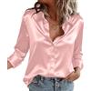 Zeagoo Camicia Donna in Raso Elegante Blusa Scollo a V Seta Camicetta Rosa XXL