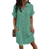 CheChury Camicia a Manica Corta Donna Estivo Vestito Casual Scollo a V Abito Corto Donna Vestiti Cotone e Lino Camicetta a Maniche Corte Abito da Spiaggia Bikini Cover Up Copricostume da Bagno