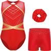inhzoy Body Ginnastica Artistica Bambina Senza Maniche con Pantaloncini Sportivi Balletto Leotards con Strass Lucidi Body Danza Classica Ginnastica Ritmica Costume da Ballo Rosso 13-14 anni