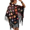 SMDPPWDBB Poncho fatto a mano all'uncinetto con frange mantello scialli avvolge nonna quadrato donna cappotto maglione